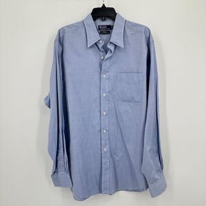 Vtg Polo Ralph‎ Lauren Andrew Dress Shirt Mens 17 Blue Button Up Formal Business